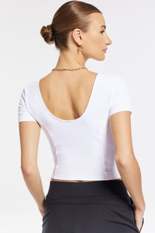 Bandier | Rib Crop Short Sleeve Top | White Rib