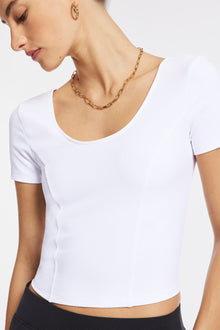 Bandier | Rib Crop Short Sleeve Top | White Rib