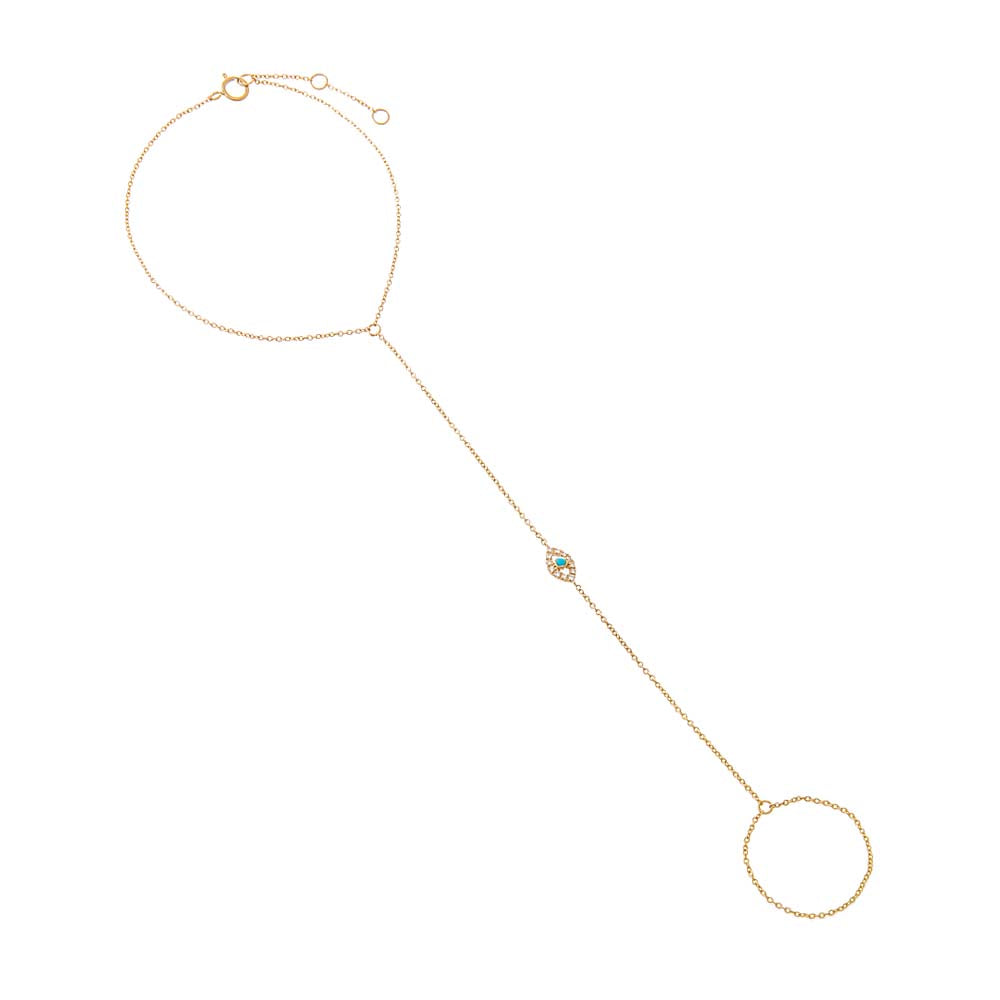 Turquoise Diamond X Turquoise Evil Eye Hand Chain 14K - Adina's Jewels