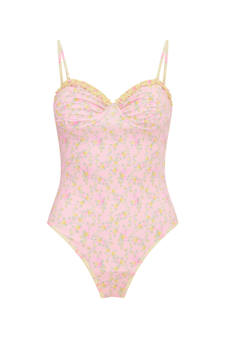 Brooksie Pink & Yellow Floral One-Piece Swimsuit | Strawberry Lemonade