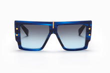Unisex | B - Grand Sunglass | Blue Swirl - Yellow Gold | Dark Grey to Light Blue