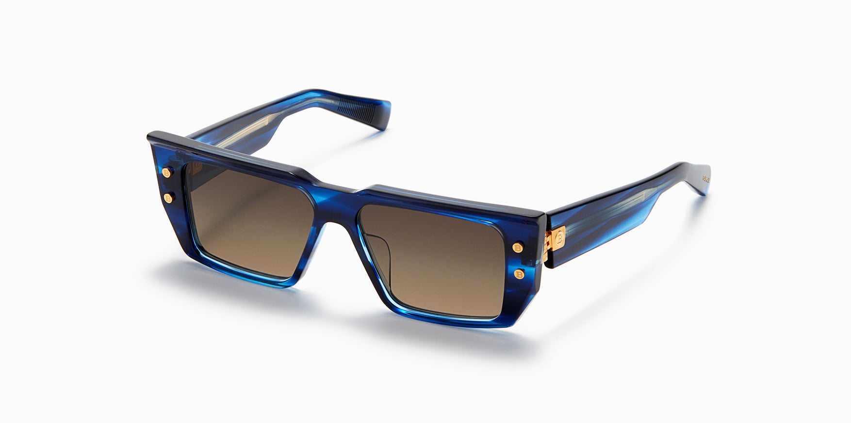Unisex | B - VI Sunglass | Blue Swirl - Gold | Dark Brown Gradient