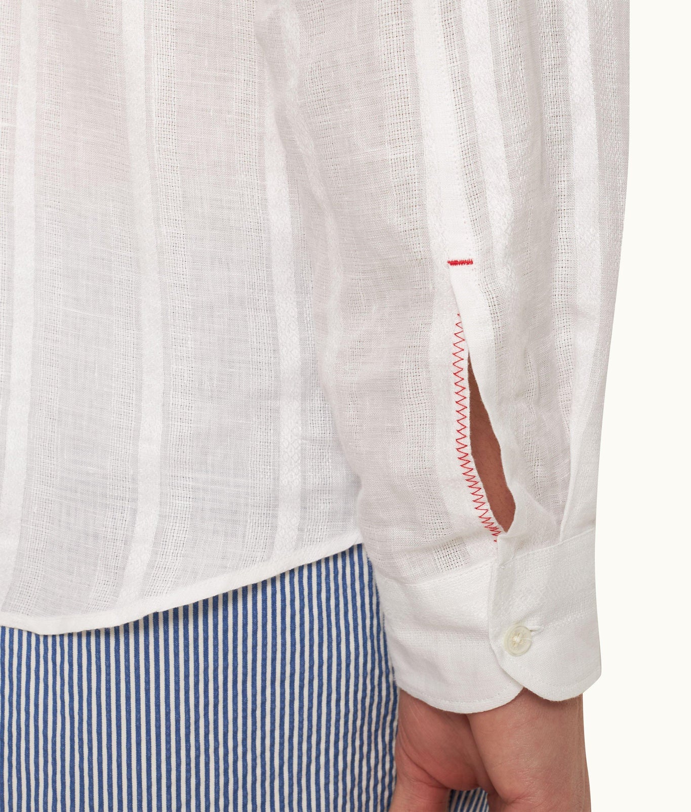 Barkley Tonal Waffle Stripe Linen Resort Overshirt Woven | White