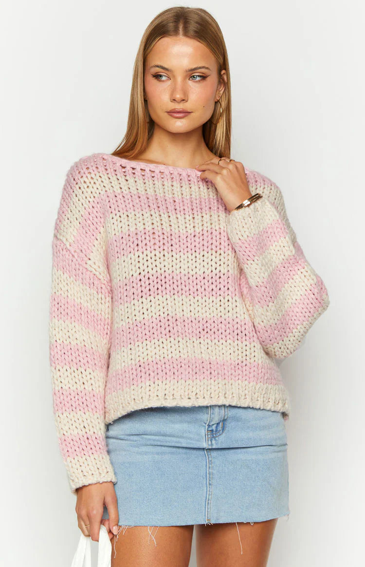 Bea Striped Sweater | Pink