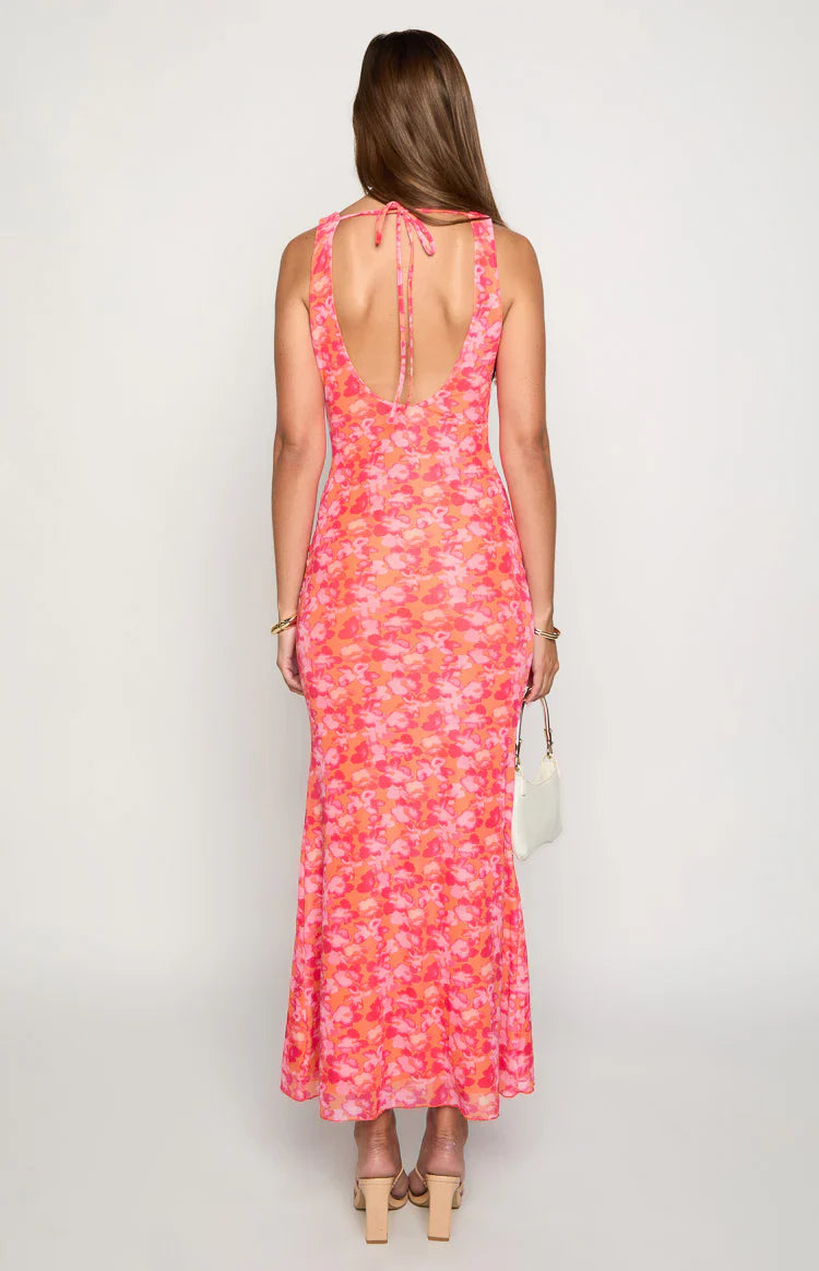 Beck Floral Print Maxi Dress | Orange