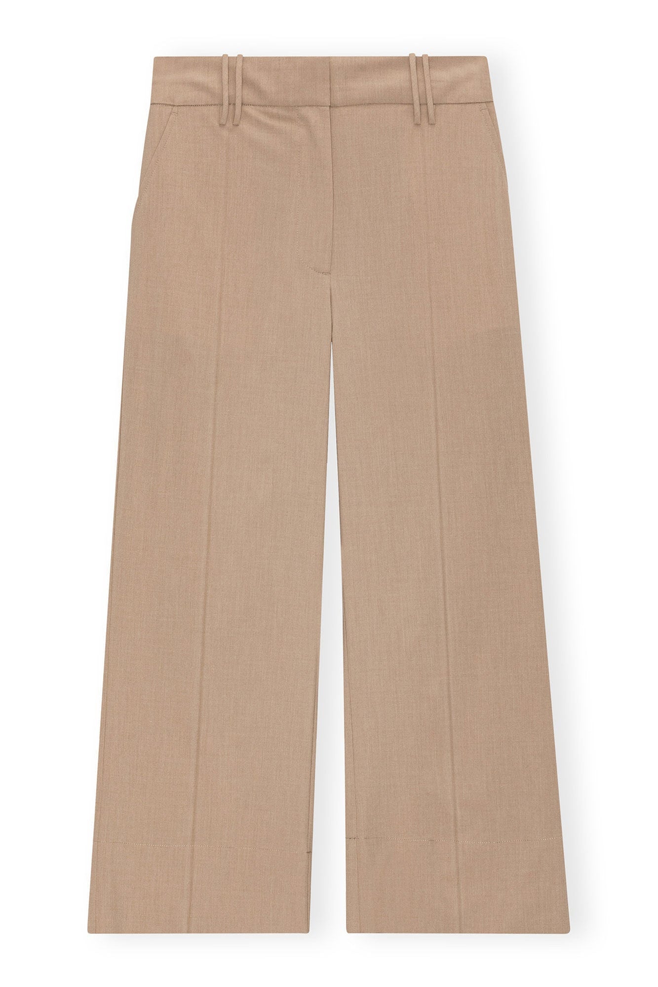Beige Drapey Melange Cropped Trousers | Safari