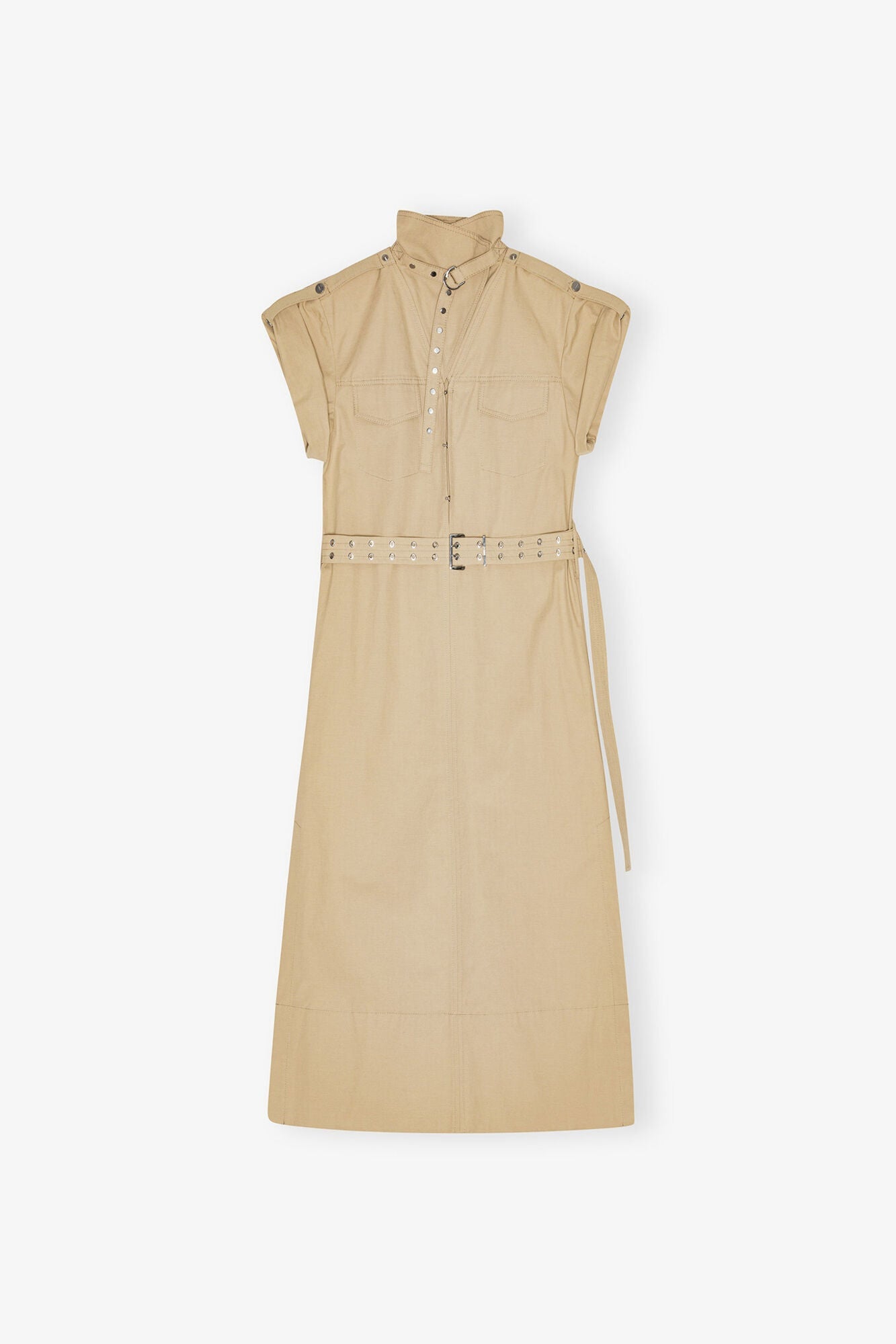 Beige Stretch Cotton Dress | Pale Khaki