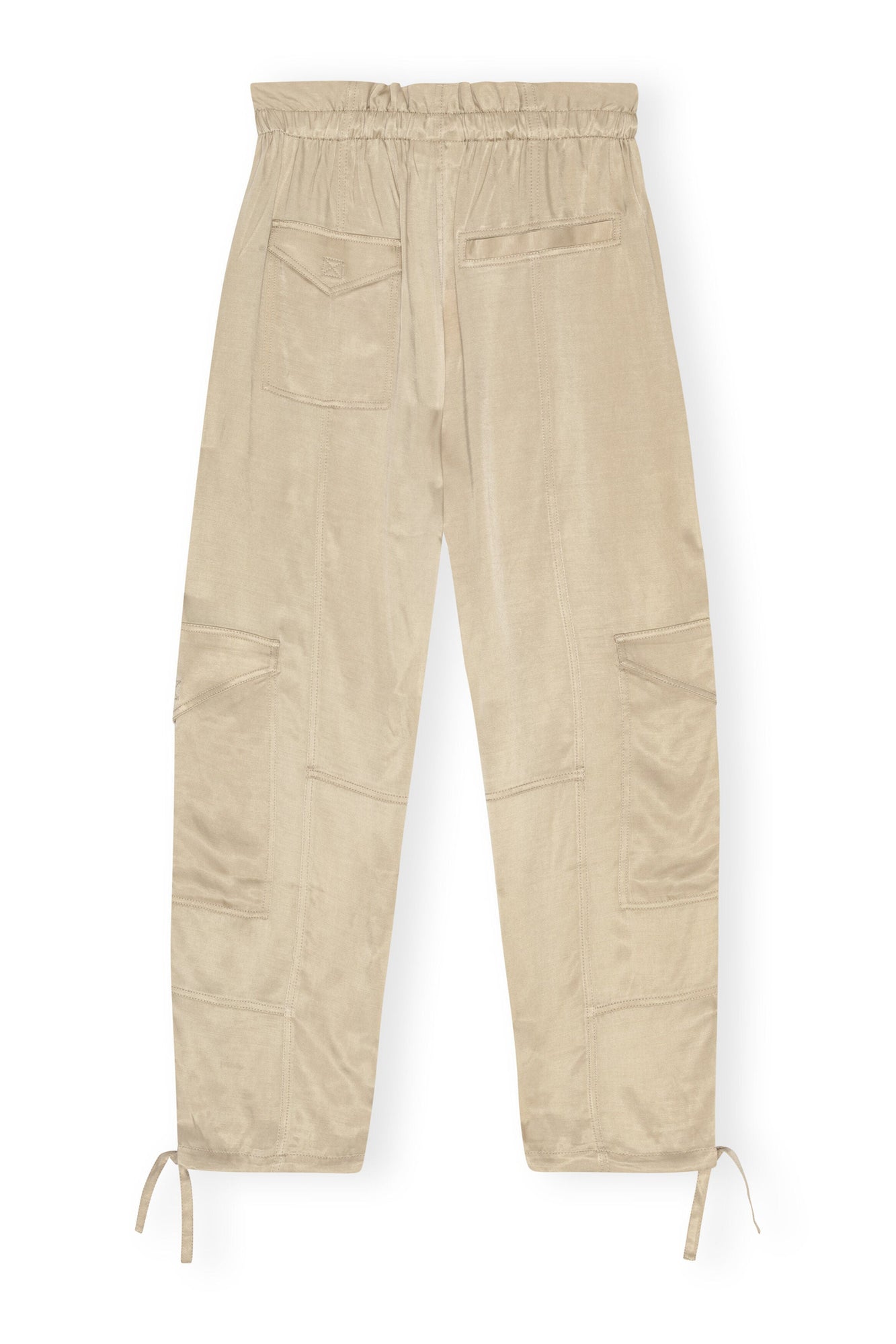 Beige Washed Satin Pocket Trousers | Safari