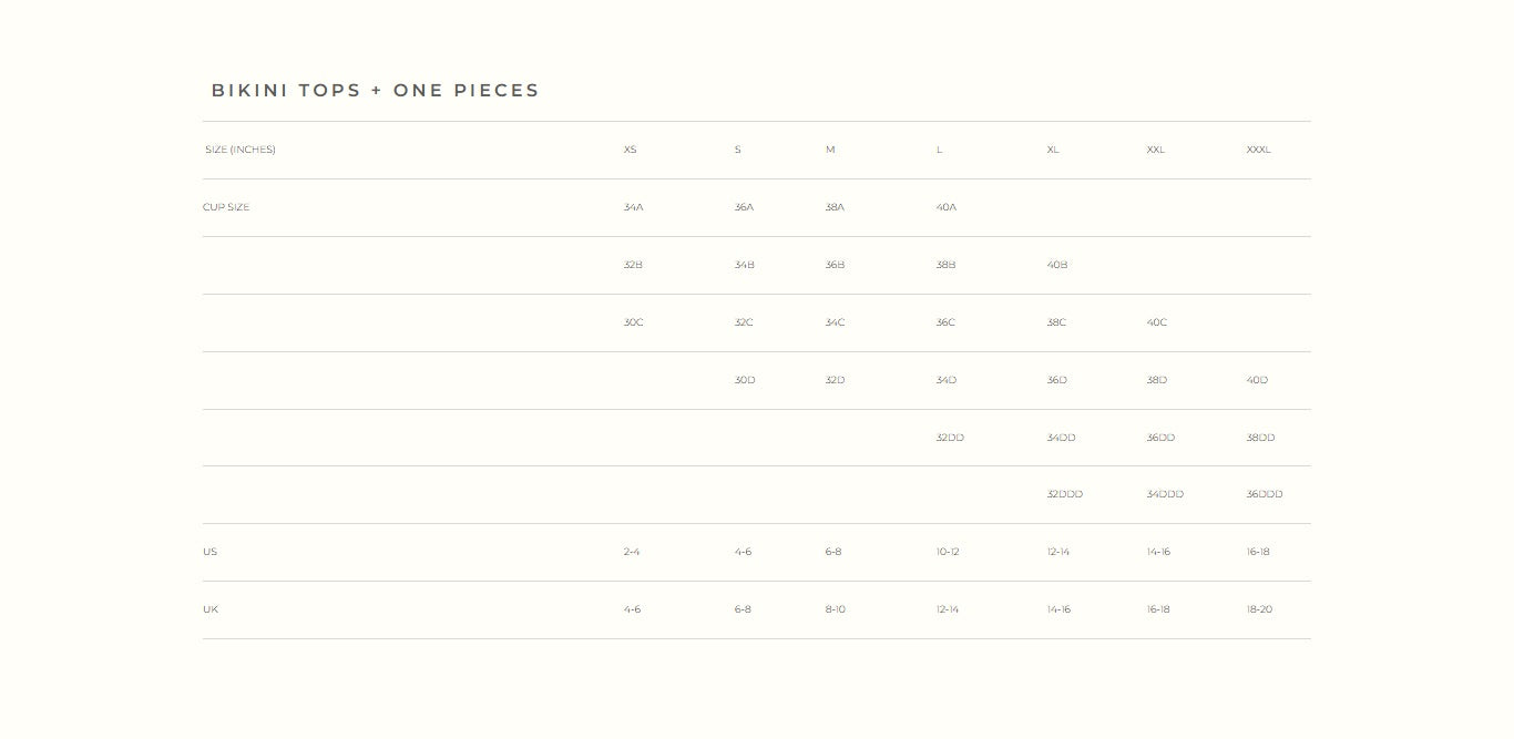 Product size guide