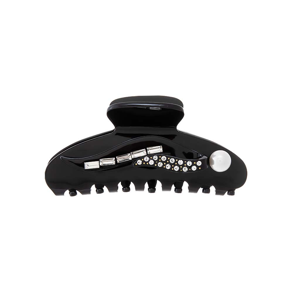 Black Pearl, Baguette, & Rhinestone Hair Claw Clip - Adina's Jewels