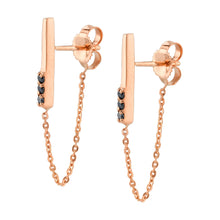 Women | Black Diamond Dainty Chain Drop Earrings | 14k Rose Gold