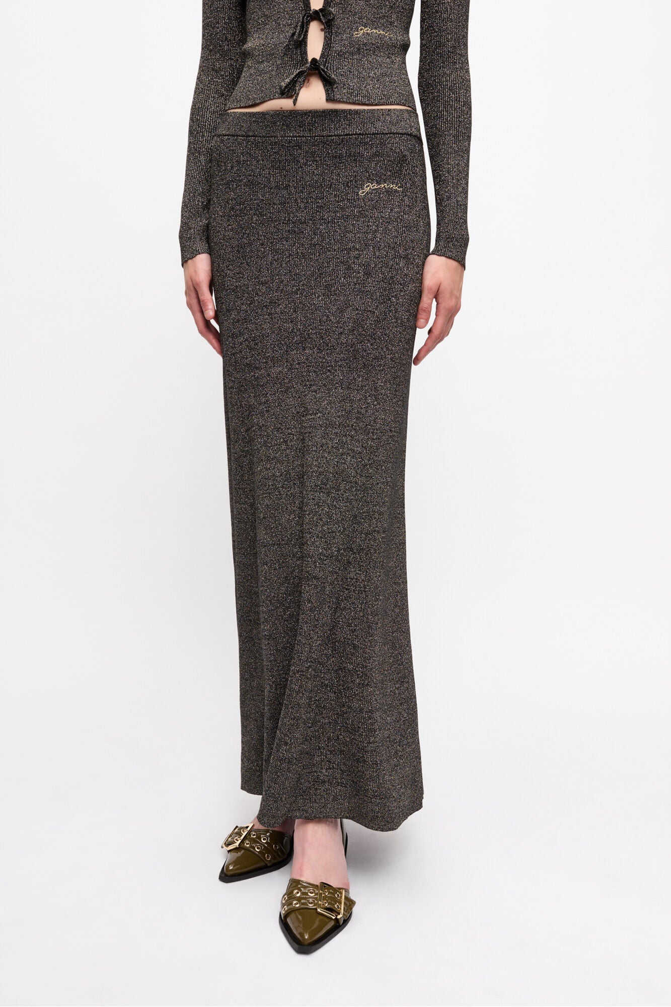 Black and Gold Sparkle Rib Maxi Skirt | Multicolour