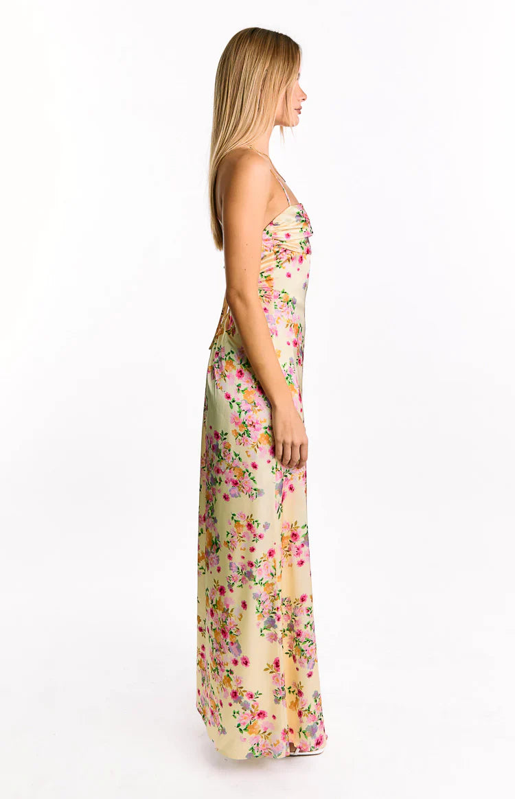 Blaise Bloom Satin Maxi Dress | Yellow