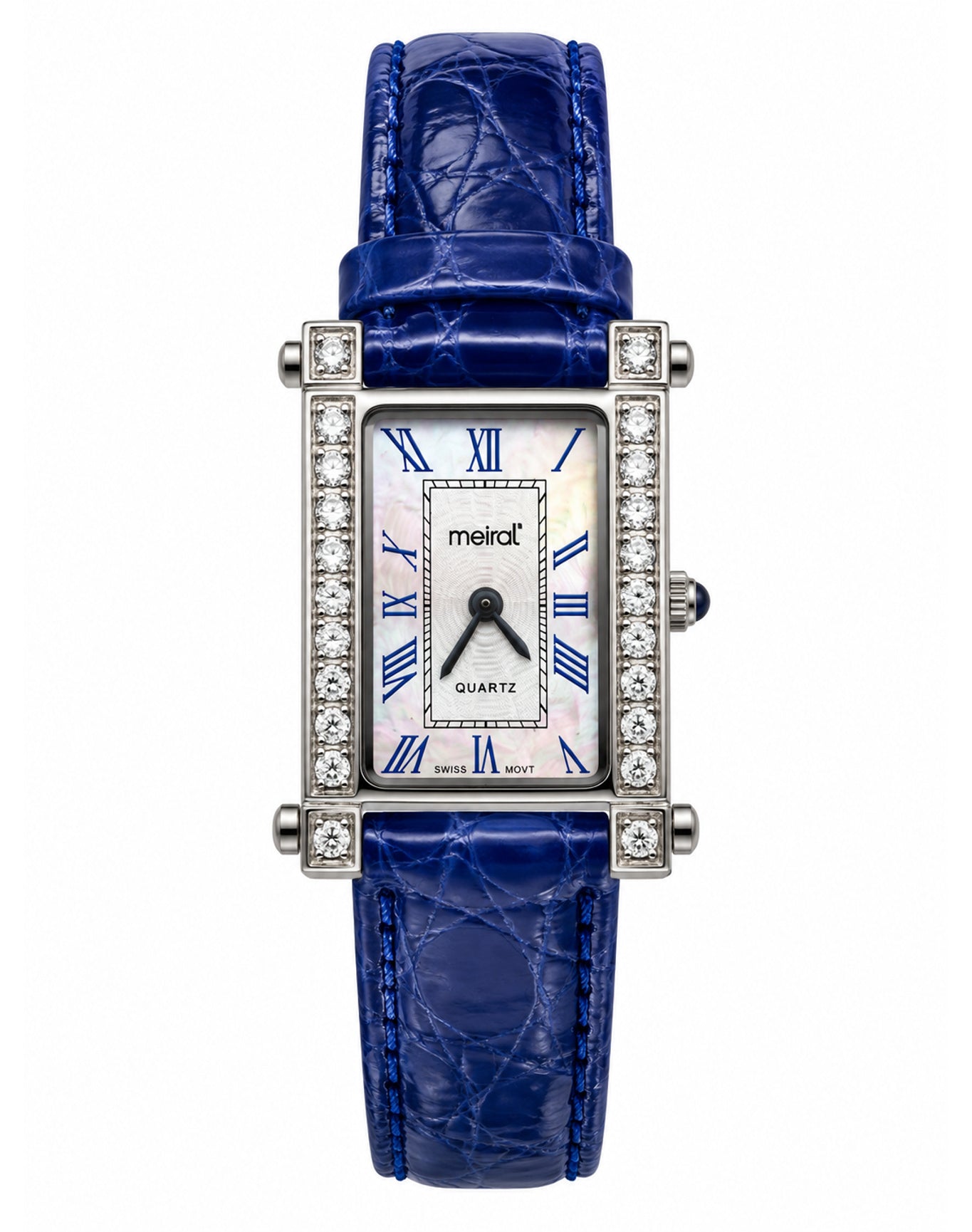 Blue Diamond Rectangular Watch | White