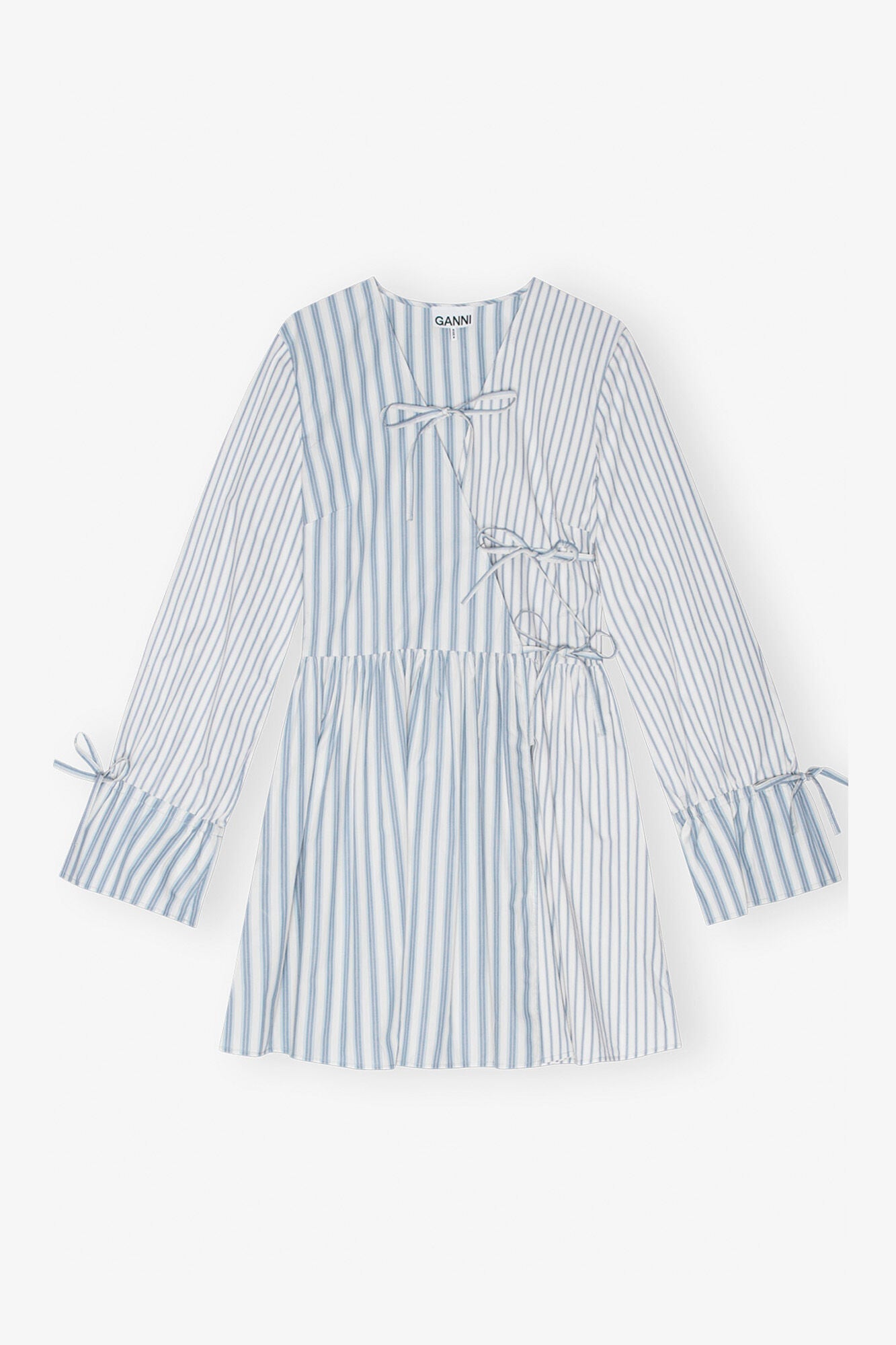 Blue Stripe Cotton Mini Wrap Dress | Egret