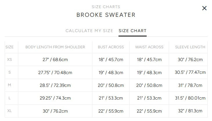 Product size guide