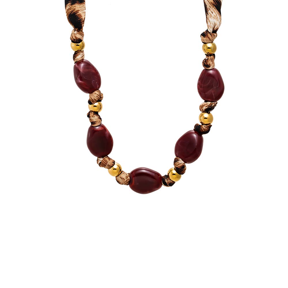 Brown Bandana Wrap Gold Bead Necklace - Adina's Jewels