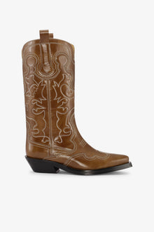 Brown Mid Shaft Embroidered Western Boots | Tiger's Eye