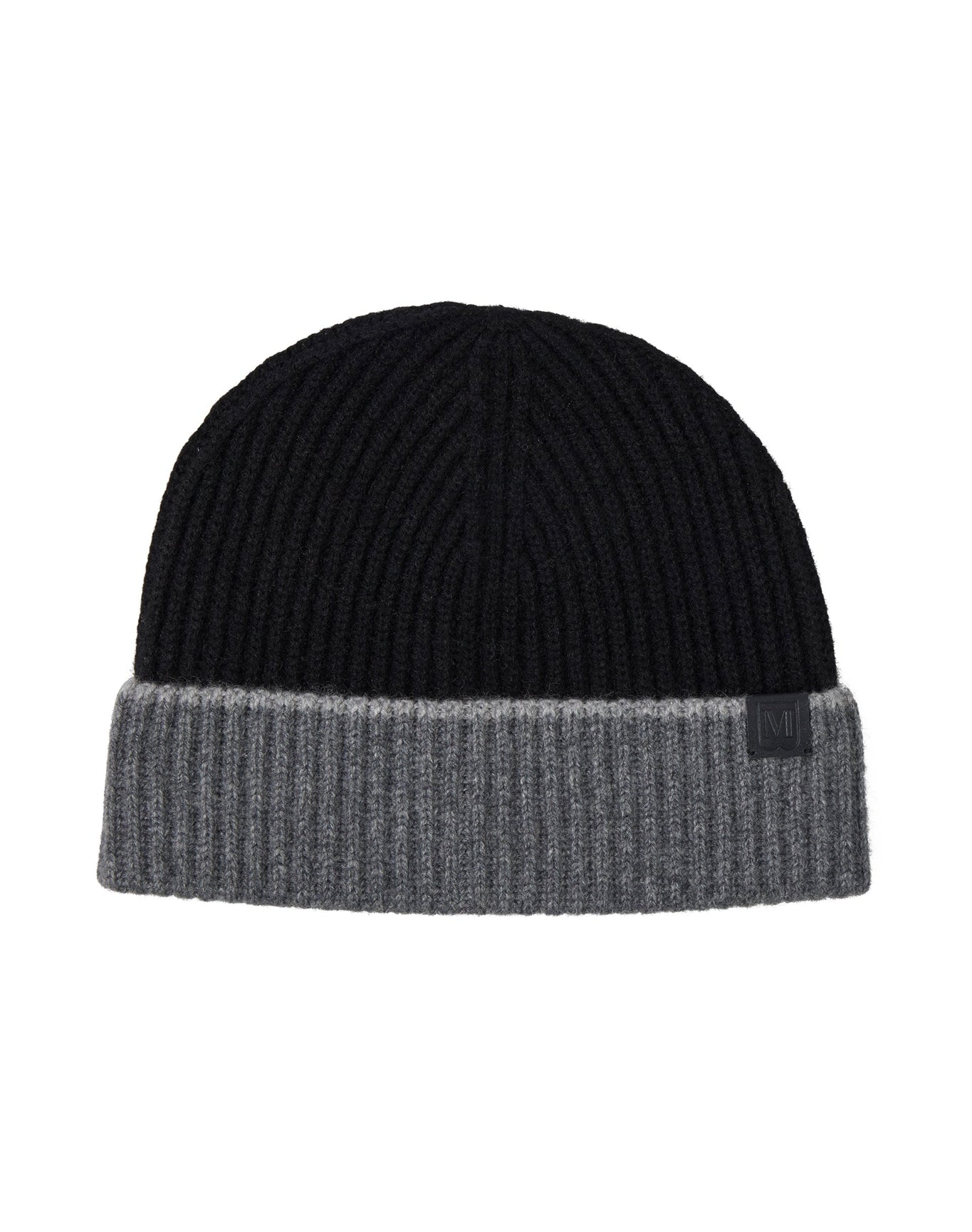 Bruno Magli | Men | Cashmere Chunky Rib Hat With Contrast Cuff | Black/Grey