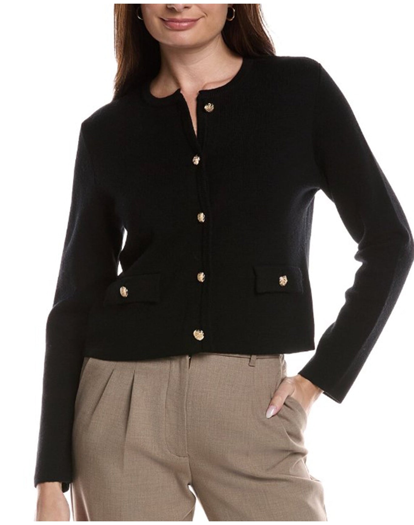 Bruno Magli | Women | Merino Cropped Crew Jacket | Black