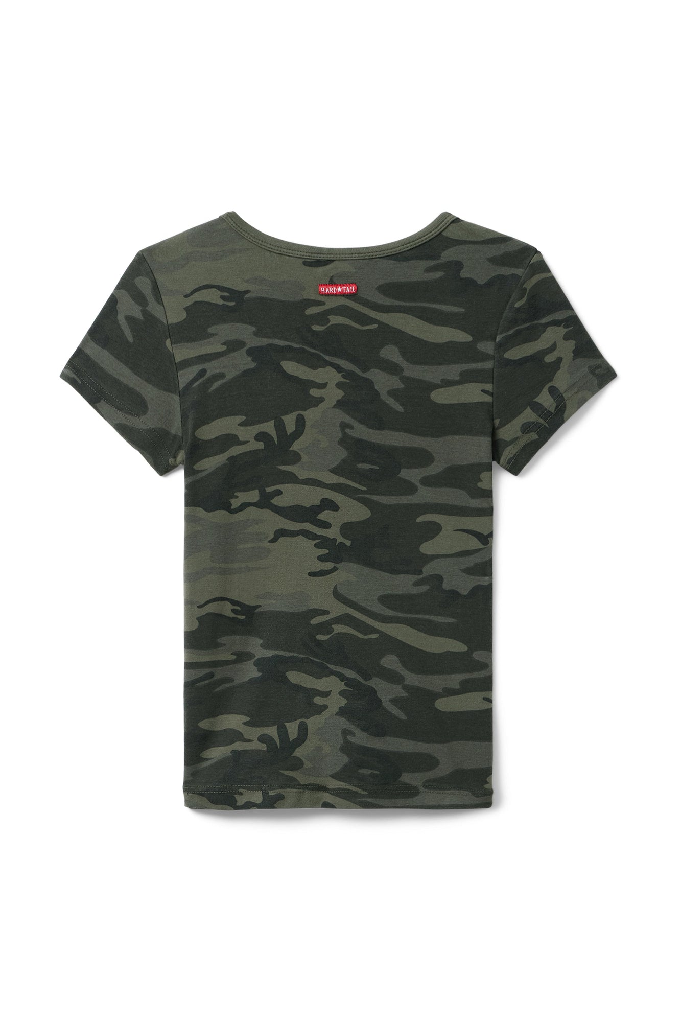 Women | Vintage Camo Short Sleeve V-Neck Baby Tee | Camo/Olive