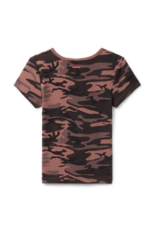 Women | Vintage Camo Short Sleeve V-Neck Baby Tee | Camo/Sienna