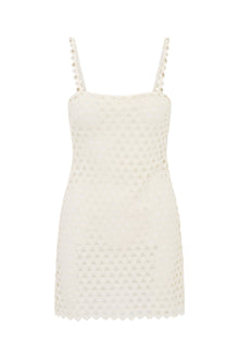 Camara Rhinestone Cotton Lace Mini Dress | Optic White