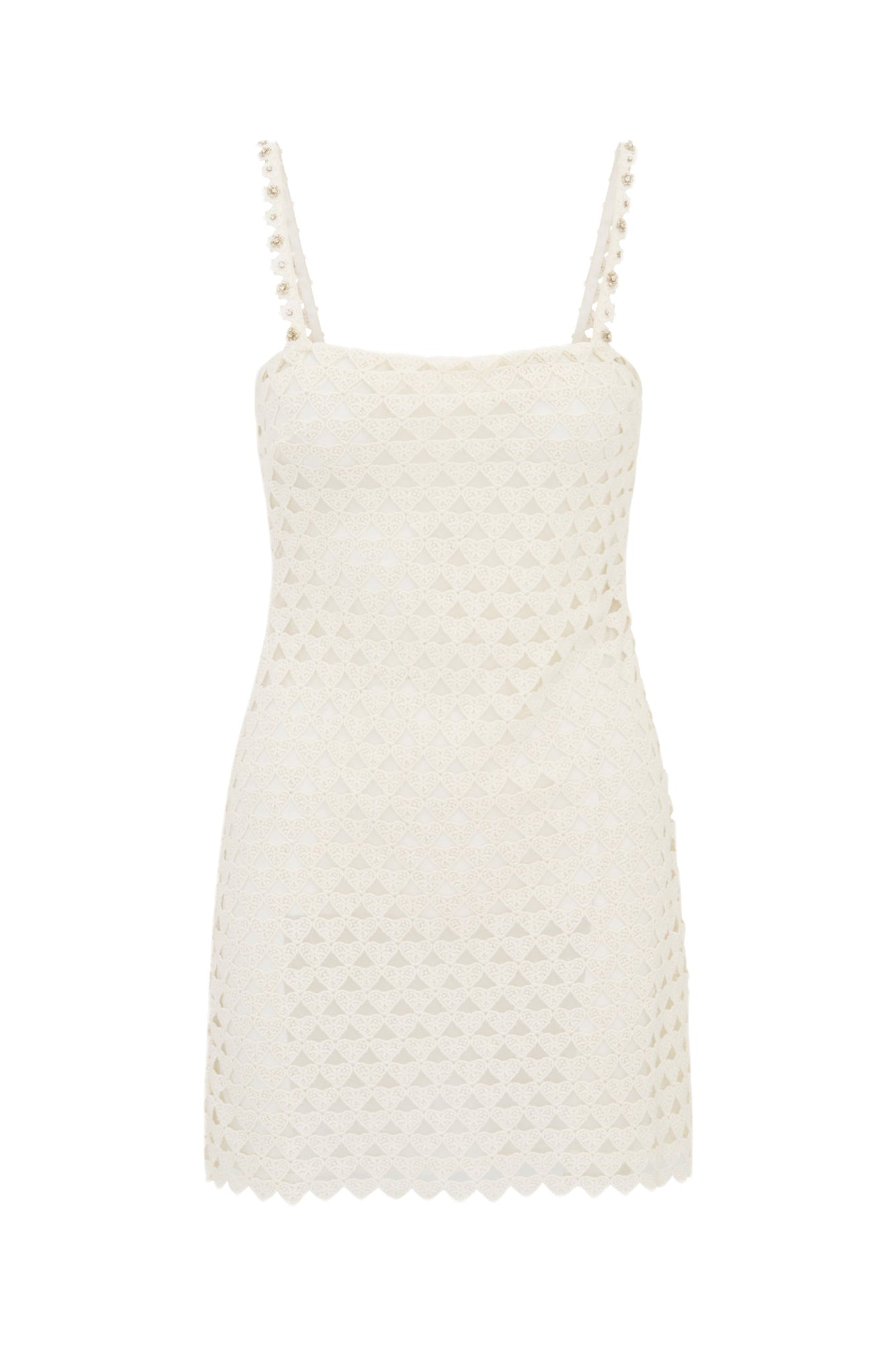 Camara Rhinestone Cotton Lace Mini Dress | Optic White