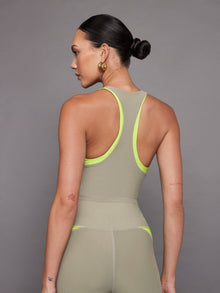 Colorblock High Neck Tank | Silversage / Acid Lime