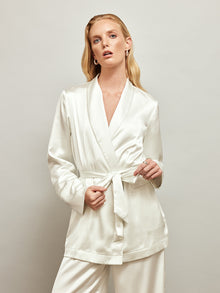 Carbon38 | Satin Smoking Jacket | Ivory