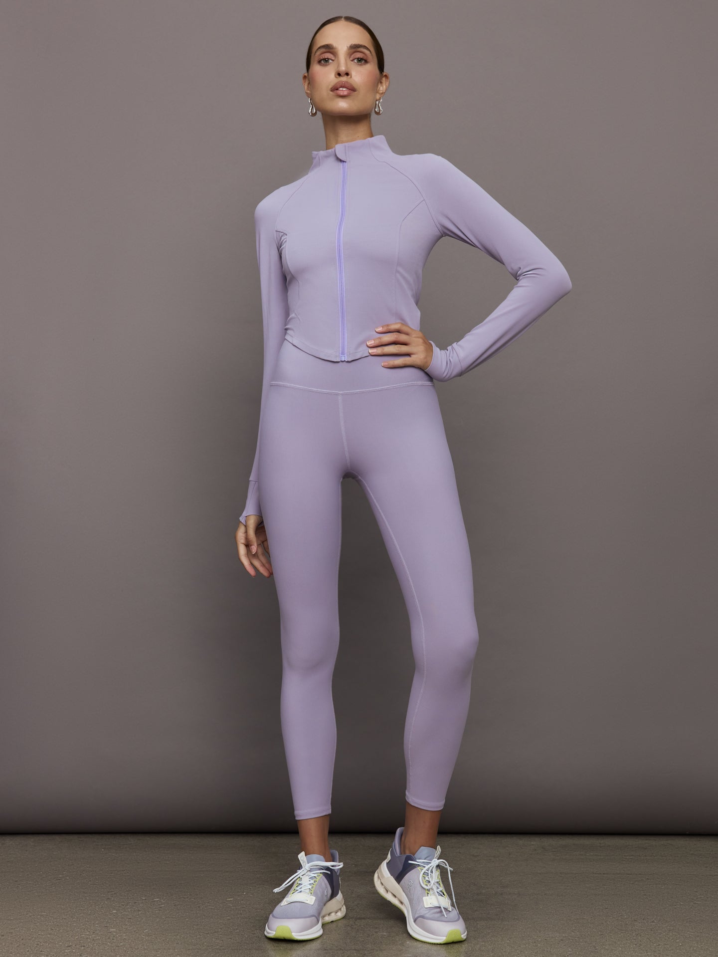 Mock Neck Corset Zip Top in Melt | Lavender Grey