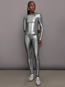 Carbon38 | Liquid Metallic Long Sleeve Top | Metallic Silver