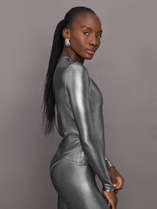 Liquid Metallic Long Sleeve Top | Metallic Silver