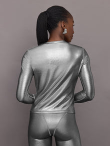 Carbon38 | Liquid Metallic Long Sleeve Top | Metallic Silver