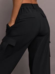 Carbon38 | Stretch Woven Wide Leg Cargo Pant | Black
