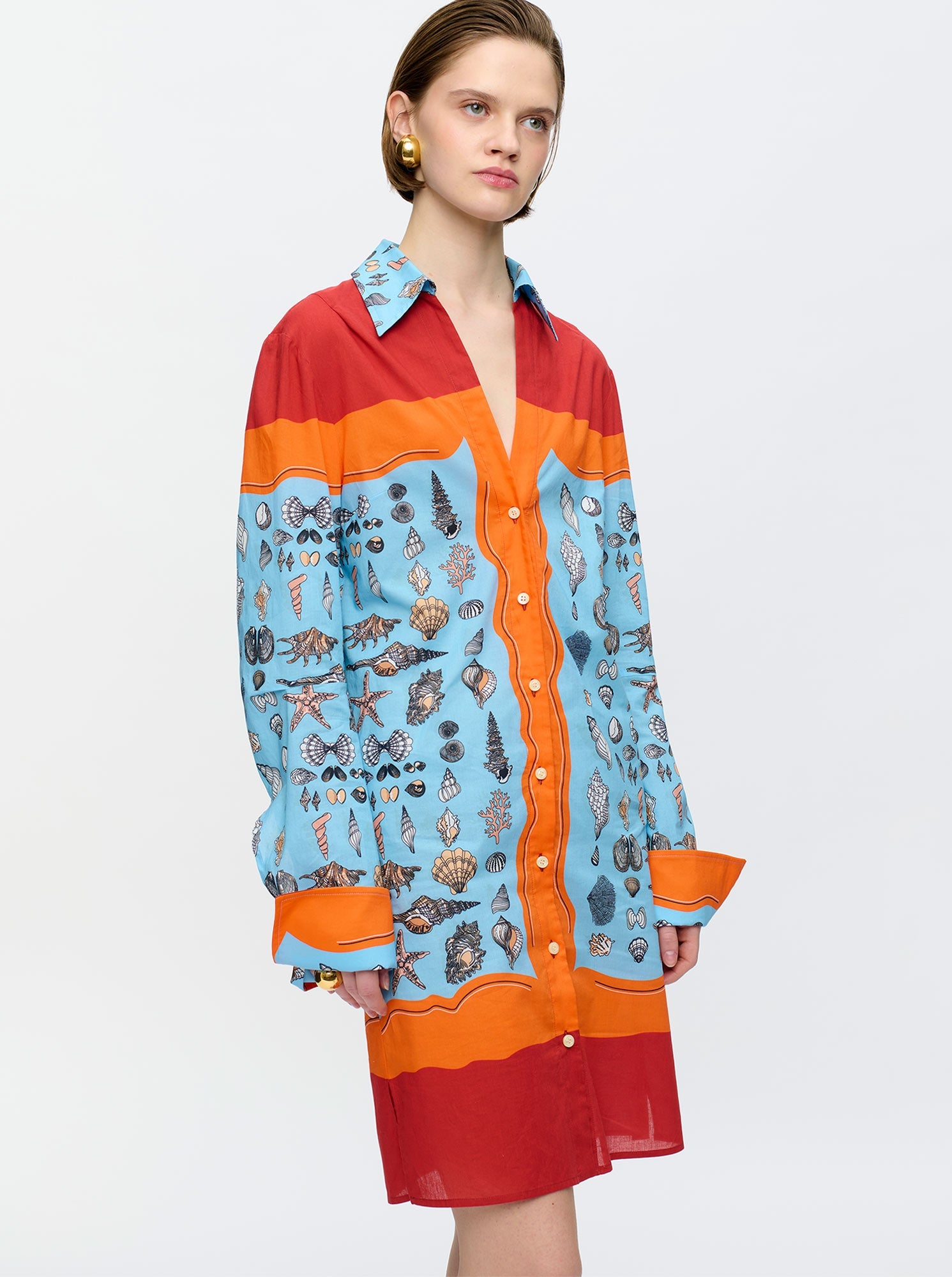 Charisse Printed Shirt Dress | Orange/Blue