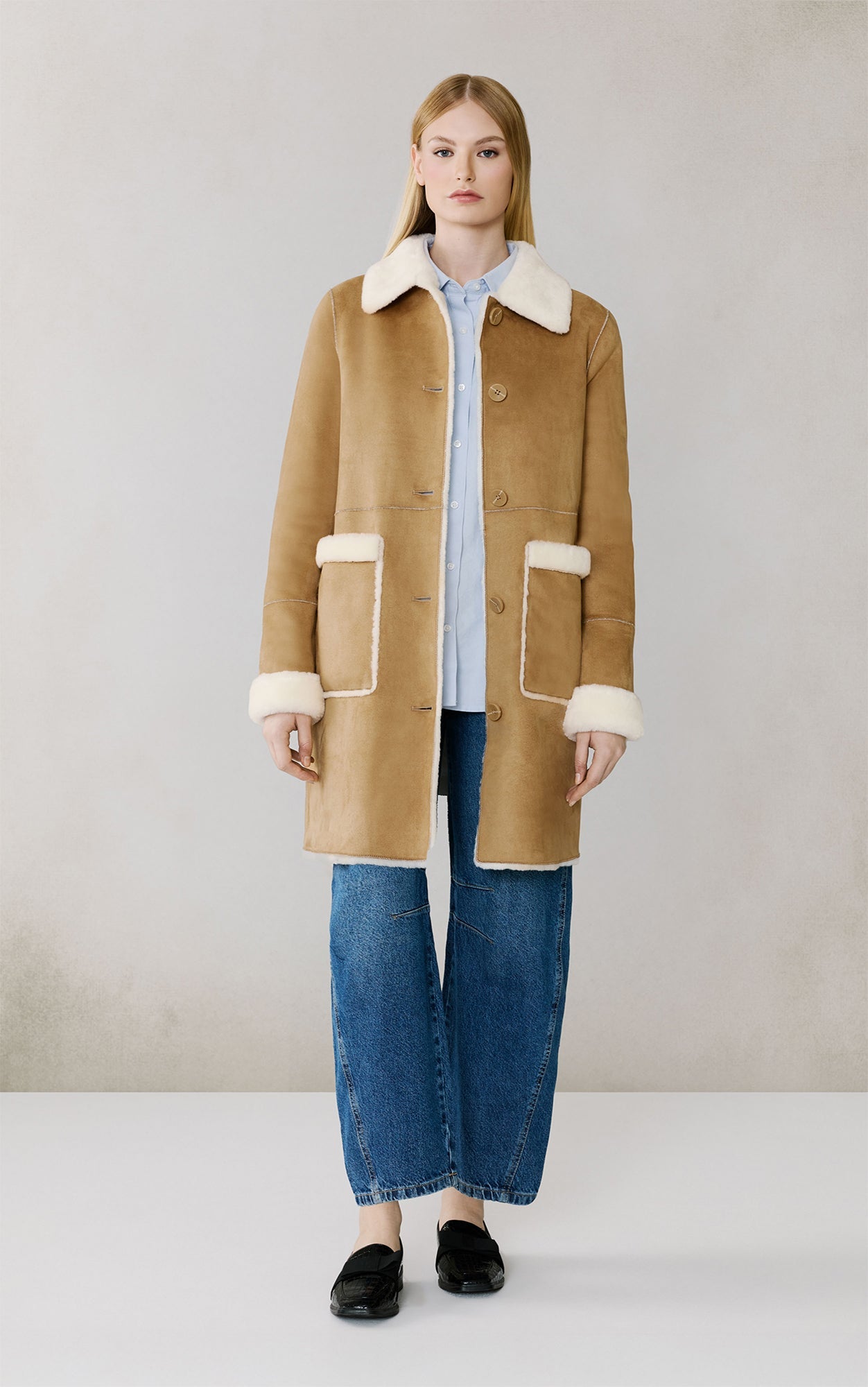 Christine Faux Sherpa Coat | Teak-Powder