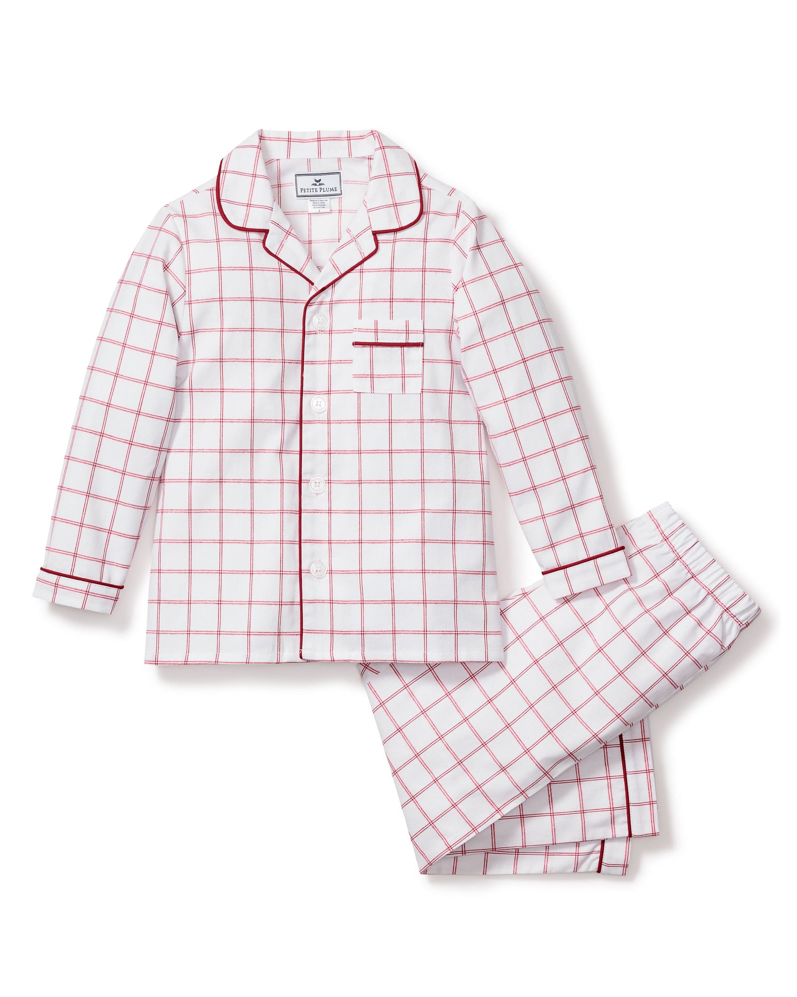 Kid's Twill Pajama Set in Garnet Tattersall in Garnet Tattersall#Color_Garnet Tattersall
