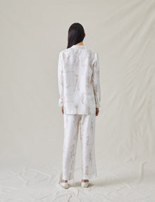 Womens | The Silk Relaxed Pants with Painted Figures | Cream / Sepia