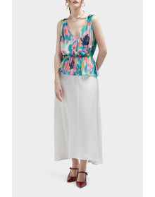 Carli Silk Pleated Deep V Floral Peplum Top | Summer Majesty