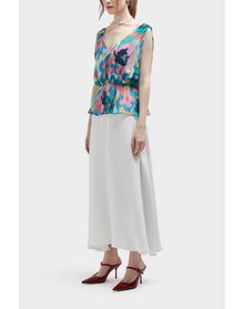 Carli Silk Pleated Deep V Floral Peplum Top | Summer Majesty
