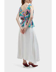 Carli Silk Pleated Deep V Floral Peplum Top | Summer Majesty