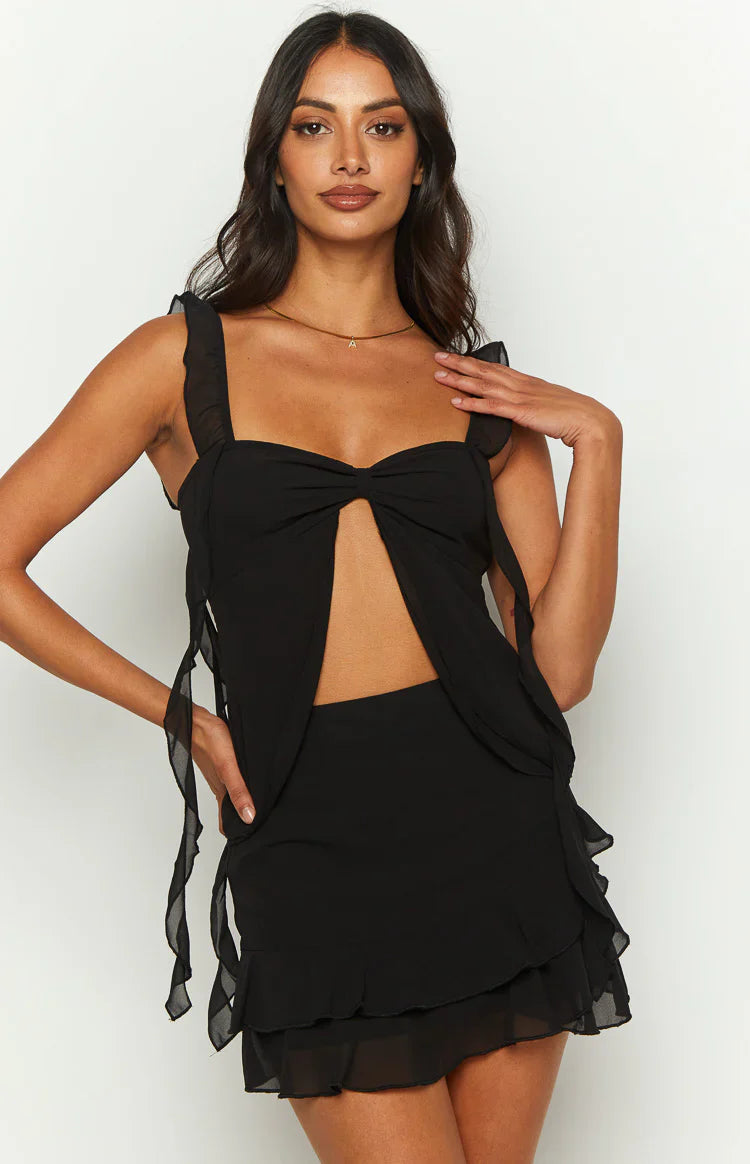 Caspian Chiffon Top | Black