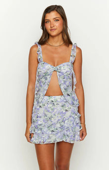 Caspian Floral Print Chiffon Mini Skirt | Purple