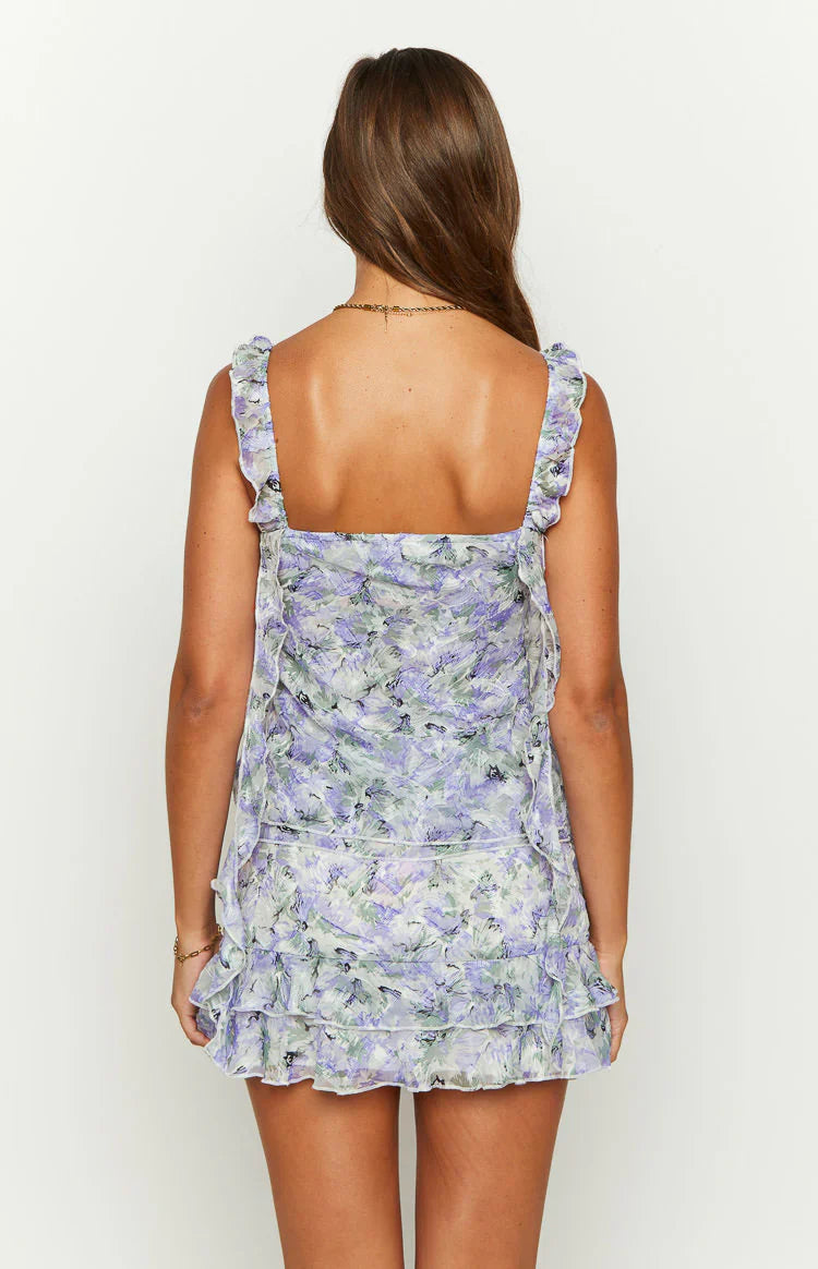 Caspian Floral Print Chiffon Mini Skirt | Purple