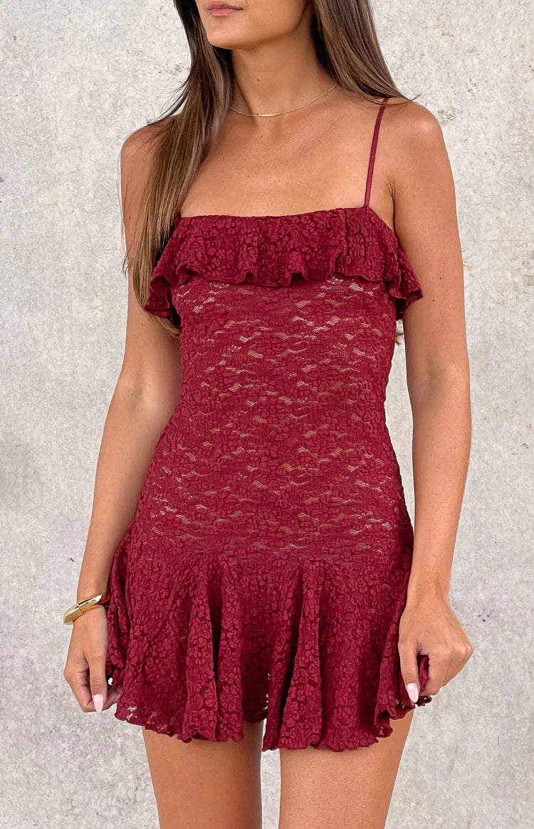 Celeste Lace Party Mini Dress | Wine