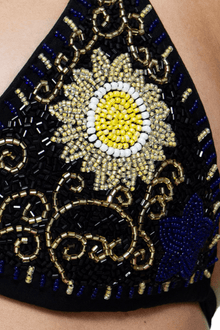 Dark Tide Hand - Beaded Embellished Triangle Bikini Top - Self - Adore