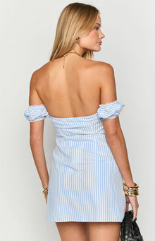 Charlie Striped Off Shoulder Mini Dress | Blue