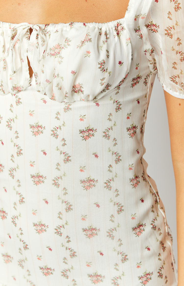 Clydie Floral Cap Sleeve Midi Dress | White