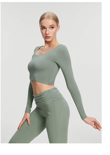 Cropped Round Neck Top | Sage Green